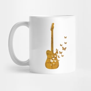 T-Style Electric Guitar Silhouette Turning Into Butterflies Gold Mug